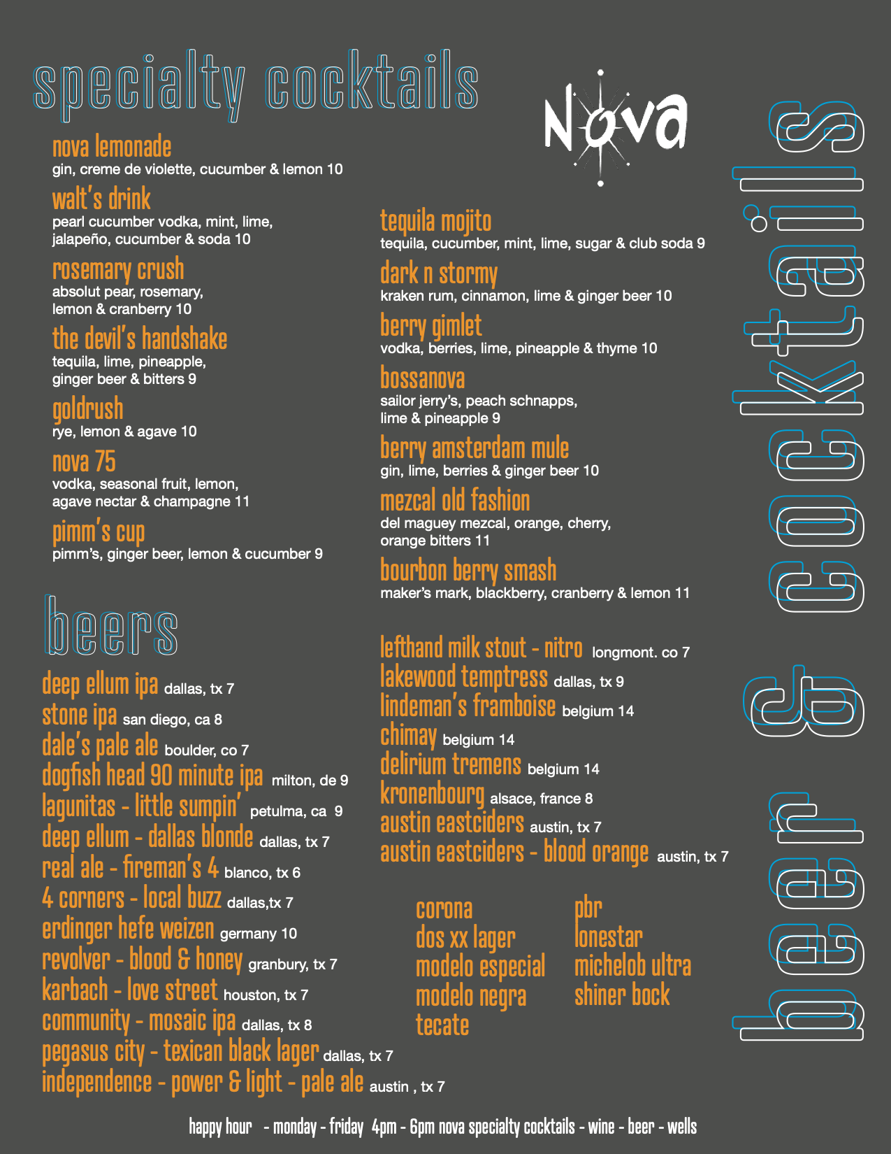 Menu - Nova – Dallas Gastropub