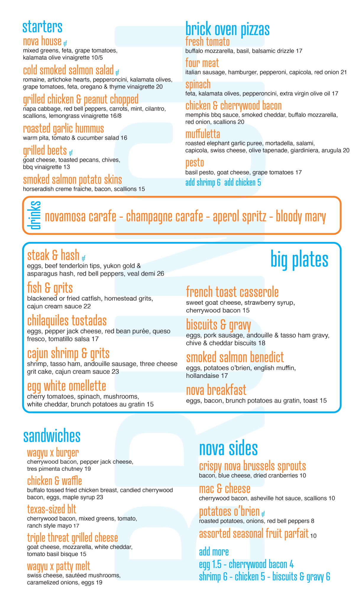 Menu - Nova – Dallas Gastropub